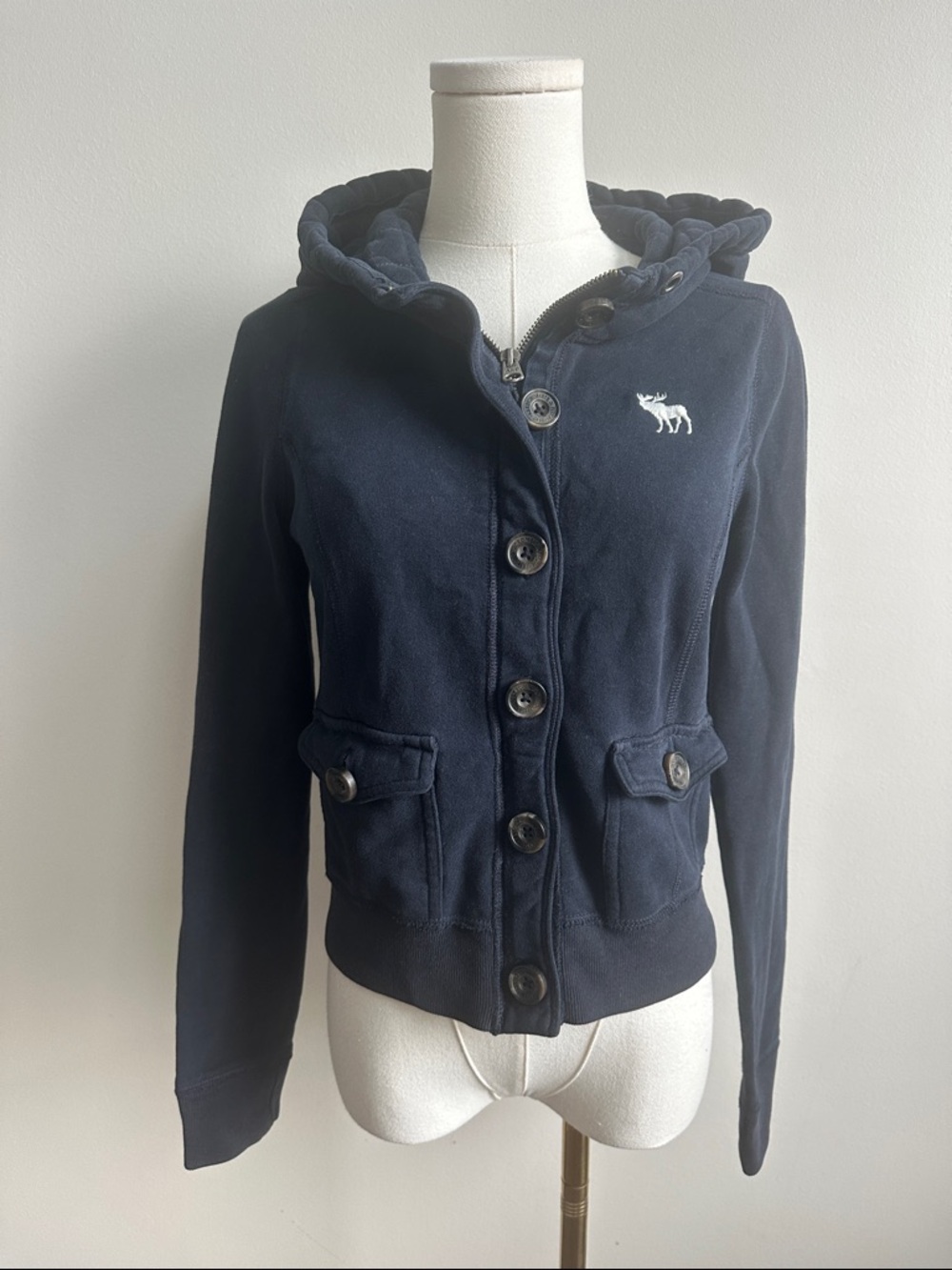 Abercrombie & Fitch M Hooded Button Up Bomber Jacket Sweatshirt Y2K Bella Swan